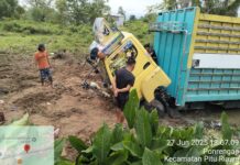 Laka Tunggal, Dump Truck Hantam Lahan Kosong di Sidrap